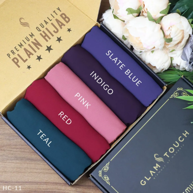 Glam Touch Full Coverage Plain Hijab Combo Set - Diamond Georgette | Multicolor image