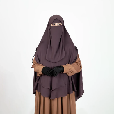 Glam Touch Leya Double Layer Ready Hijab-Niqab Set | Deep Mocha image