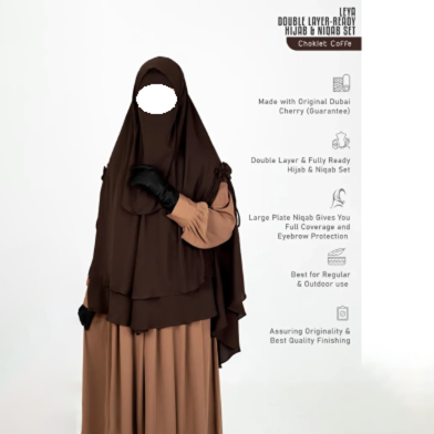 Glam Touch Leya Double Layer Ready Hijab-Niqab Set | Chocolate Coffee image