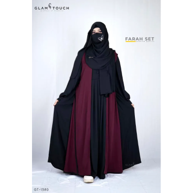 Glam Touch Premium Farah Abaya Set | Black image