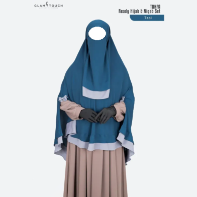 Glam Touch Tohfa Ready Hijab Niqab Set | Teal image