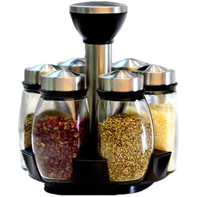 Glass Rotating Spice Jar 6 Pcs set image