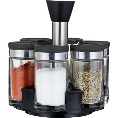 Glass Rotating Spice Jar 6 Pcs set. image