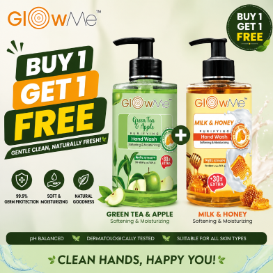 Glow Me Green Tea and Apple Hand Wash 270 ml with Milk and Honey Hand Wash 270 ml (Buy 1 Get 1 FREE) image