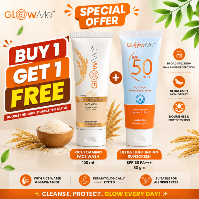 Glow Me Rice Face Wash 100ml With Ultra Light Sunscreen Spf50 Pa Plus Plus Plus 80gm (Buy 1 Get 1 FREE) image