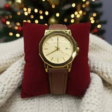  Gold-Tone Analog Watch With A Brown Leather Strap image