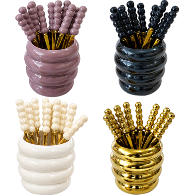 Golden Tableware Marbled Ceramic Cutlery Set Storage Tank Gold Spoon and Fork Set image