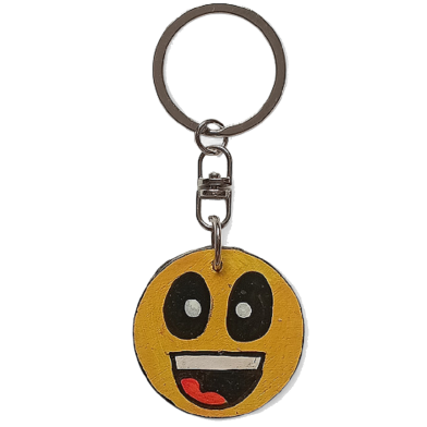 Grinning Face With Big Eyes Hand-Painted Wooden Keyring image