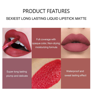 HANDAIYAN 6 Colors Long Lasting Velvet Lips Tint Liquid Lipsticks Waterproof Non-Stick Cup Lipgloss Gift Set (A)