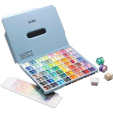 HIMI 112 Colors Twin Cup Jelly Gouache Paint Set (12g) – Non-Toxic Ice Blue Edition for Canvas and Paper, Ideal for Beginners and Professional Artists image