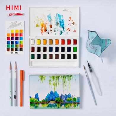HIMI Watercolor Paint Set, 24 Vivid Colors in Pocket Box with Watercolor Paper Pad and Watercolor Brush image