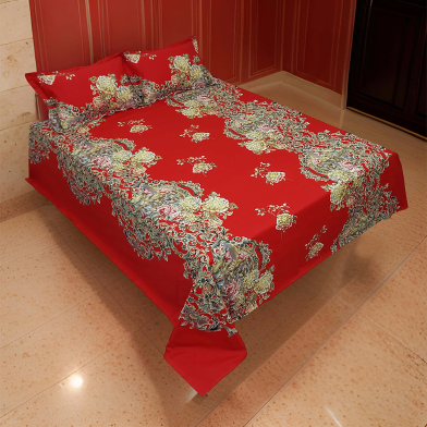 Hometex Ornament Miror Red Bed Sheet - HTK10070 image