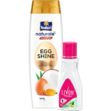 Hair Care Bundle Parachute Naturale Shampoo Egg Shine 320ml Livon Hair Serum 100ml image