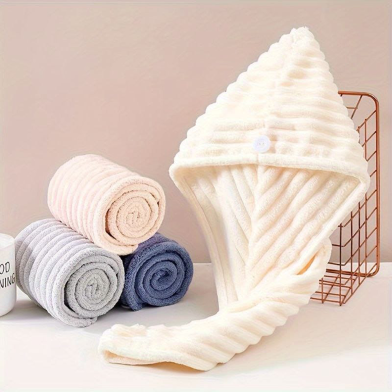 Hair Drying Towel Button Bath Head Turban Hair Towel Wrap -1Pcs image