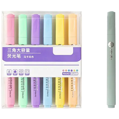 Half Sugar Fluorescent Pen Students With Large Capacity Color Handbook Marker Pen Key Points 6 Pcs Set image