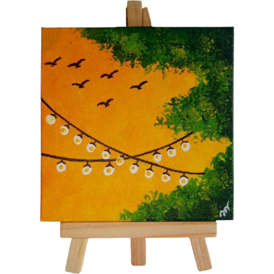 Hand-Painted Acrylic Mini Canvas With Wooden Easel 4×4 Inch – Twilight Moment image