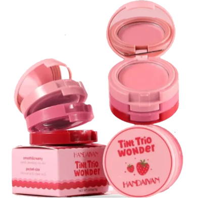 Handaiyan Tint Trio Wonder 3 gm - Pocket-Size Lip And Cheek Stain Multi-Use Makeup Powder 3 Shades Tinted Buildable Blush Face Makeup image