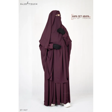 Haya – 3 Piece Premium Abaya Set | Wine image