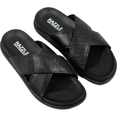 Hazzle Comfort Cross Black Leather Sandal image