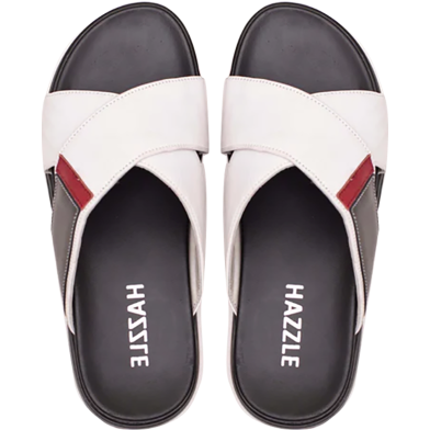 Hazzle Premium Leather Sandal Posh White And Black Stylish Cross Design image