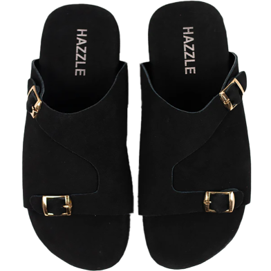 Hazzle Premium Suede Sandal Double Belt Black Stylish Design image
