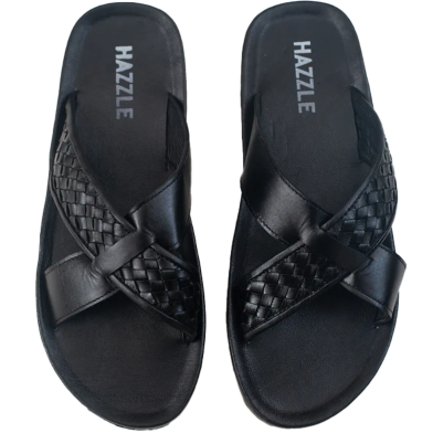 Hazzle Texas Black Imported Leather Sandal Premium Quality Design image