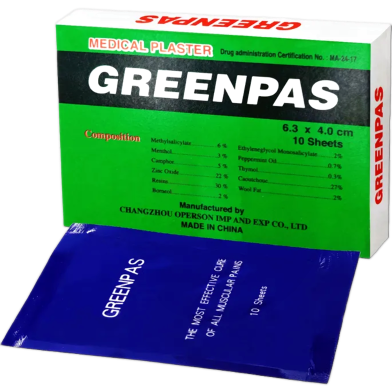 Headache Relief Plaster GreenPas 6.3 X 4.0 Cm Muscular Relief 10's Sheets Pack image