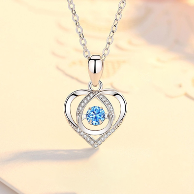 Heart Beat Love Blue 925 Silver Neckless for Stylish Girls or Women image