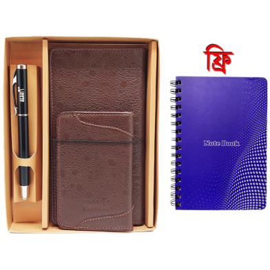 Hearts Leather Gift Set-A Brown (Double Chamber) With Crown Notebook FREE image