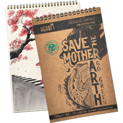 Hearts Natural Canvas Drawing Pad A5 - 120 GSM Handmade Paper image
