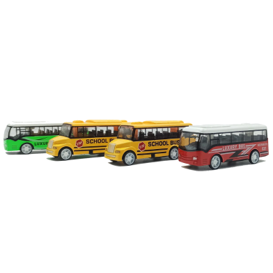 High Quality ABS Plastic Bus Toy Set Of 4, School Bus Toy Long-Distance Mini Toy Bus Pull Back Friction Powered Buses Vehicles For Boys And Girls Birthday Party (metal_bus_4pcs_jm907) Metal Bus image