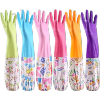 High Quality Full Hand Printed Dish Washing Gloves (Multicolor) image