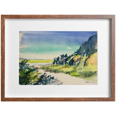 Mahmudur Rahman Rial Hill and River Watercolor Painting - (16x13)inches image