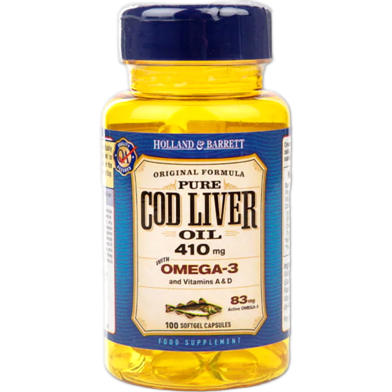 Holland And Barrett Cod Liver Oil 410mg – 100 Capsules image