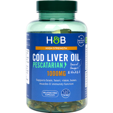 Holland and Barrett Cod Liver Oil 1000mg – 120 Capsules image