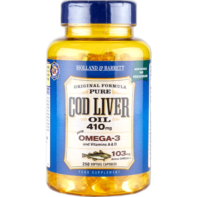 Holland and Barrett Cod Liver Oil 410mg – 250 Capsules image