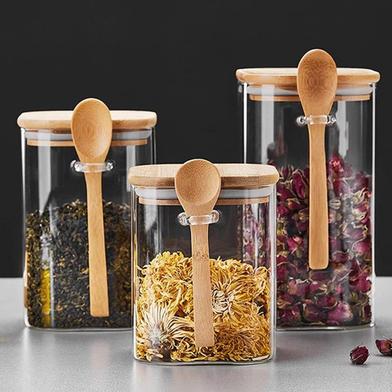 Home And Kitchen Uses Food Storage Glass Jars And Containers with Wooden Lid image