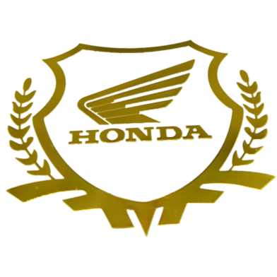 Honda Branded Metallic Motorcycle/Car Side Body Badge Emblem Self Adhesive Decals - Golden Color 6.5 X 5.2 cm - 1 Piece image