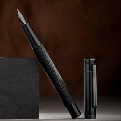 Hongdian 1861 Pro Medium Nib Max Metal Matte Black Forest Metal Matte Fountain image