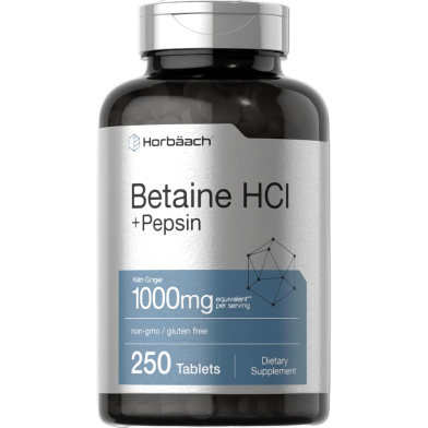 Horbaach Betaine HCl Plus Pepsin with Ginger 1000mg 250 Tablets - X002ZPC64H image