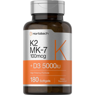 Horbaach Vitamin D3 K2 5000 iu 100mcg MK-7 Complex 180 Softgel Capsules -525059932 image