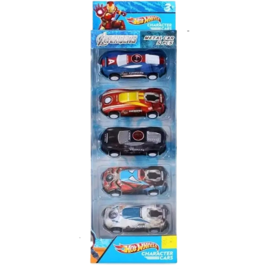 Hot Wheels 5 Car Set Original Diecast Vehicle Pack Avengers Superhero Assorted Styles Metal Car Set (Any Colour) image