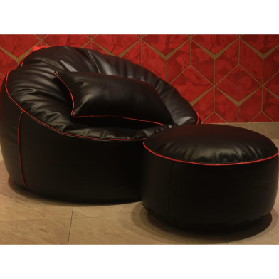 HugBag Faux Leather Giant Roll 3 Pcs Combo Bean Bag Black Standard - Agr3cbl image