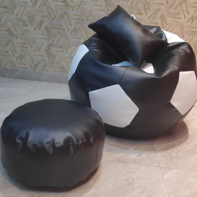 HugBag Faux Leather XXL Football Shape 3 Pcs Combo Bean Bagbean Bag White -afl2cbw image