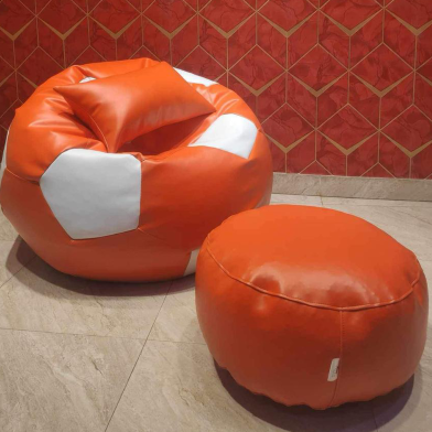 HugBag Faux Leather XXL Football Shape 3 Pcs Combo Bean Bagbean Bag Orange -afl2cow image