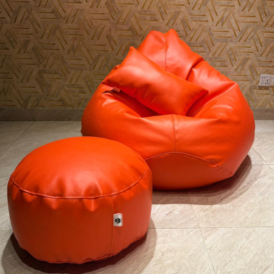 HugBag Faux Leather XXL Pear Shap 3 Pcs Combo Bean Bag Orange -apl2cor image