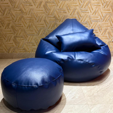 HugBag Faux Leather XXL Pear Shap 3 Pcs Combo Bean Bag Navy Blue -apl2cnb image