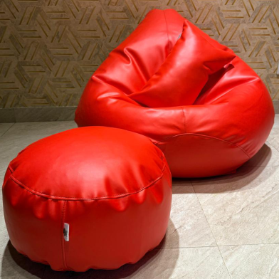 HugBag Faux Leather XXL Pear Shap 3 Pcs Combo Bean Bag Red -apl2crd image