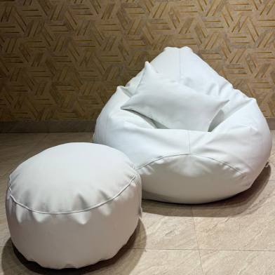 HugBag Faux Leather XXL Pear Shap 3 Pcs Combo Bean Bag White -apl2cwh image