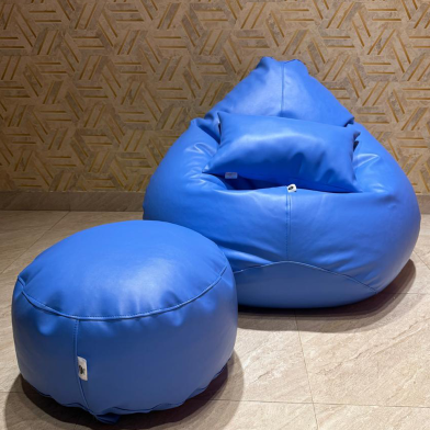 HugBag Faux Leather XXL Pear Shap 3 Pcs Combo Bean Bag Sky Blue -apl2csbl image